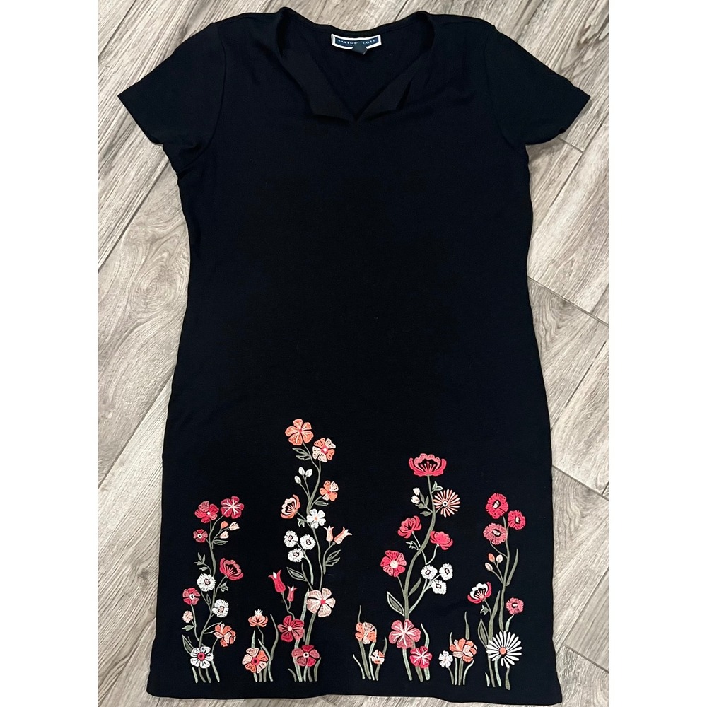 Karen Scott Sport Black Floral Print Short Sleeve Dress Size Medium